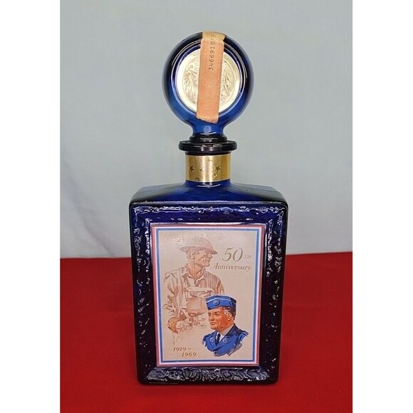 Cobalt Whisky Decanter Blue Liquor Bottle Anniversary VTG American Legion 50th - Picture 15 of 15